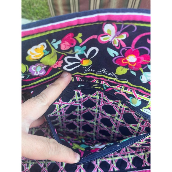 Vera Bradley Tote, Dark Blue with Floral Design, Large - Picture 3 of 11